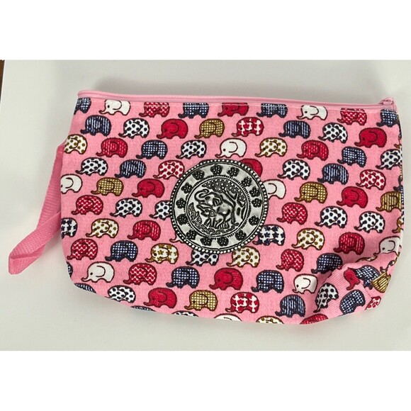 Makeup Case Cosmetic Zip Bag Elephant Toiletry Pouch Travel Organizer Pink 8x5in - Picture 1 of 3